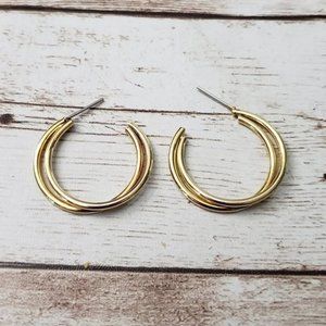 Vintage Earrings For Pierced Ears - Gold Tone Double Hoop